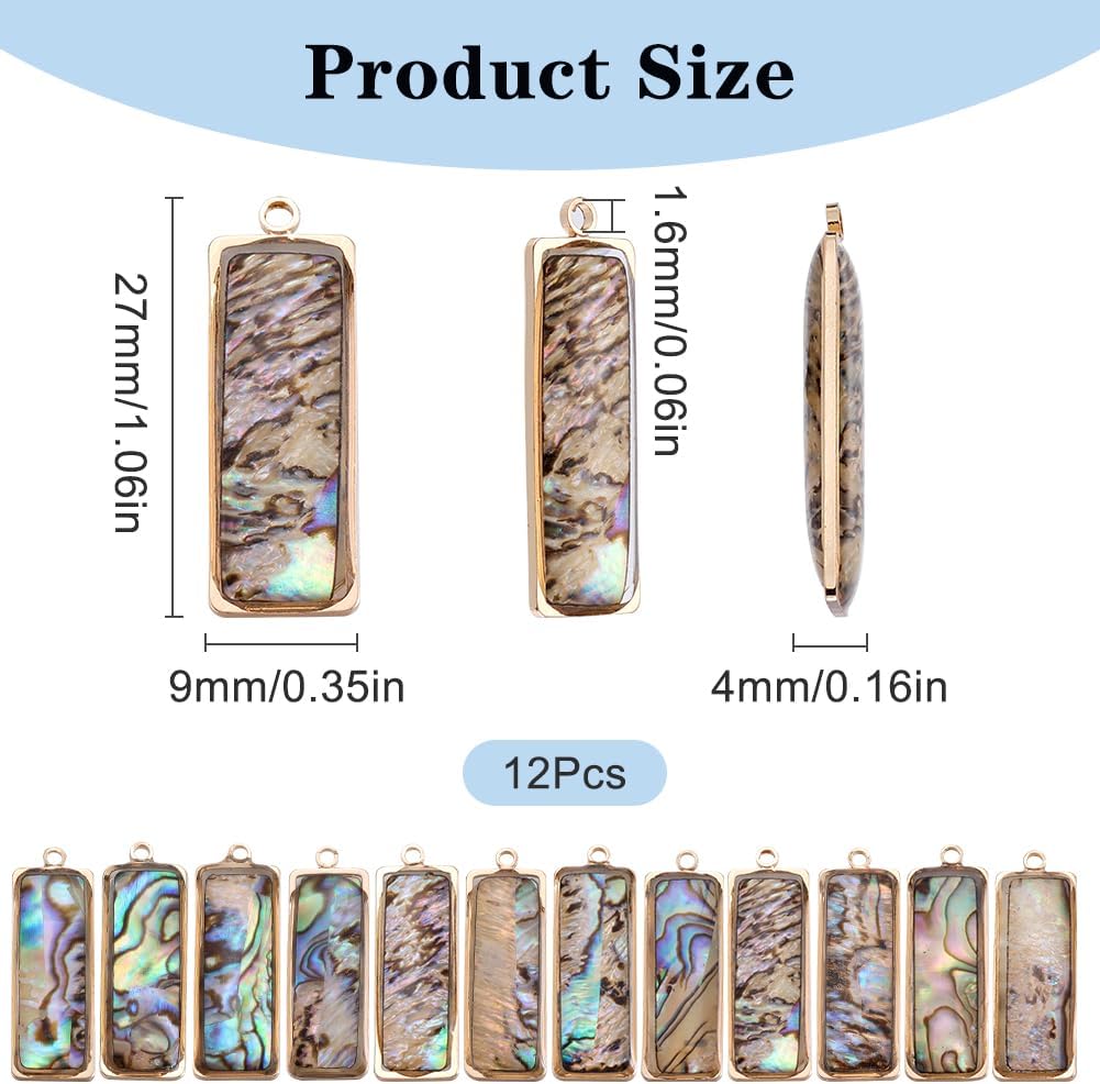 SUNNYCLUE 1 Box 12Pcs Paua Shell Charms Natural Abalone Shell Charm Gold Sea Summer Rectangle Seashell Charm for Jewelry Making Charms Supplies DIY Crafting Necklace Bracelet Earring Women Beginners - Image 2