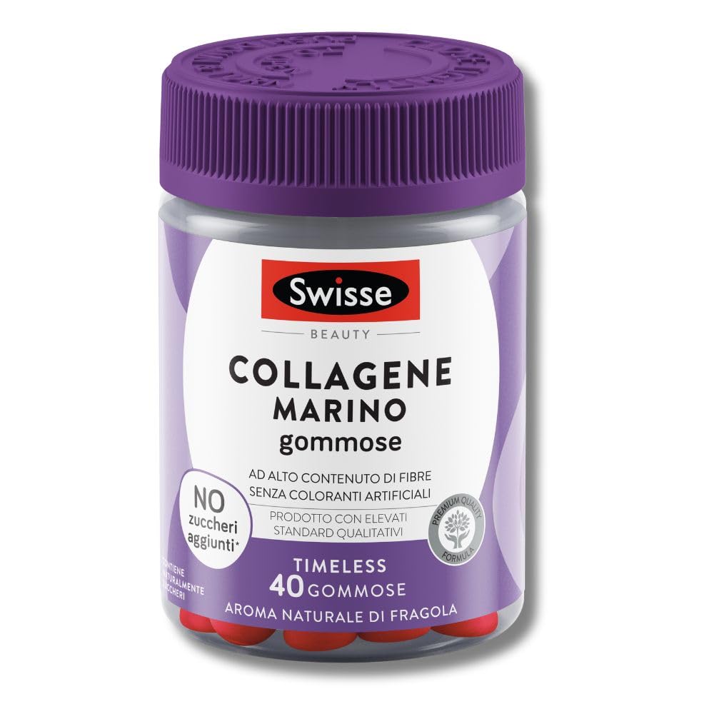 SWISSE Beauty - Collagene Marino 100% per Mantenimento Strutturale della Pelle in Salute, Integratore Alimentare Donna e Uomo con Peptidi di Collagene, 40 Pastiglie Gommose, Aroma Naturale di Fragola