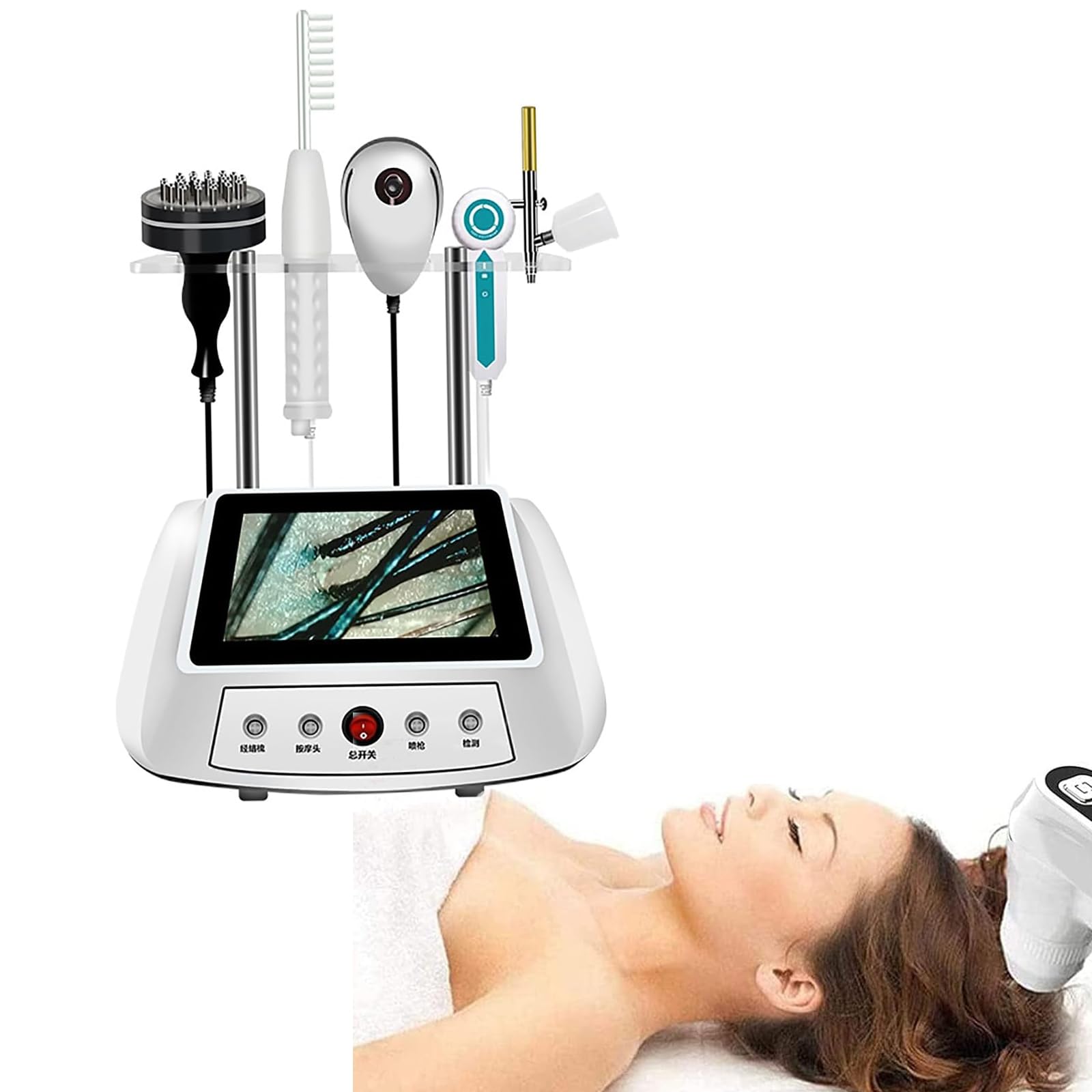 Hauthaaranalysator, Haarfollikel-Analysegerät mit LCD-Bildschirm, Dredge-Meridiane und Tiefenmassage, 5 Massage-Arbeitsköpfe, Testen der Gesichtshautdiagnose, für Salon Spa Zuhause