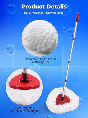 Miniatura 4 de Cabezal de repuesto para fregona O Cedar EasyWring, mango de cabezal de repuesto y base compatible con O-Cedar, 2 repuestos de mopa de microfibra +