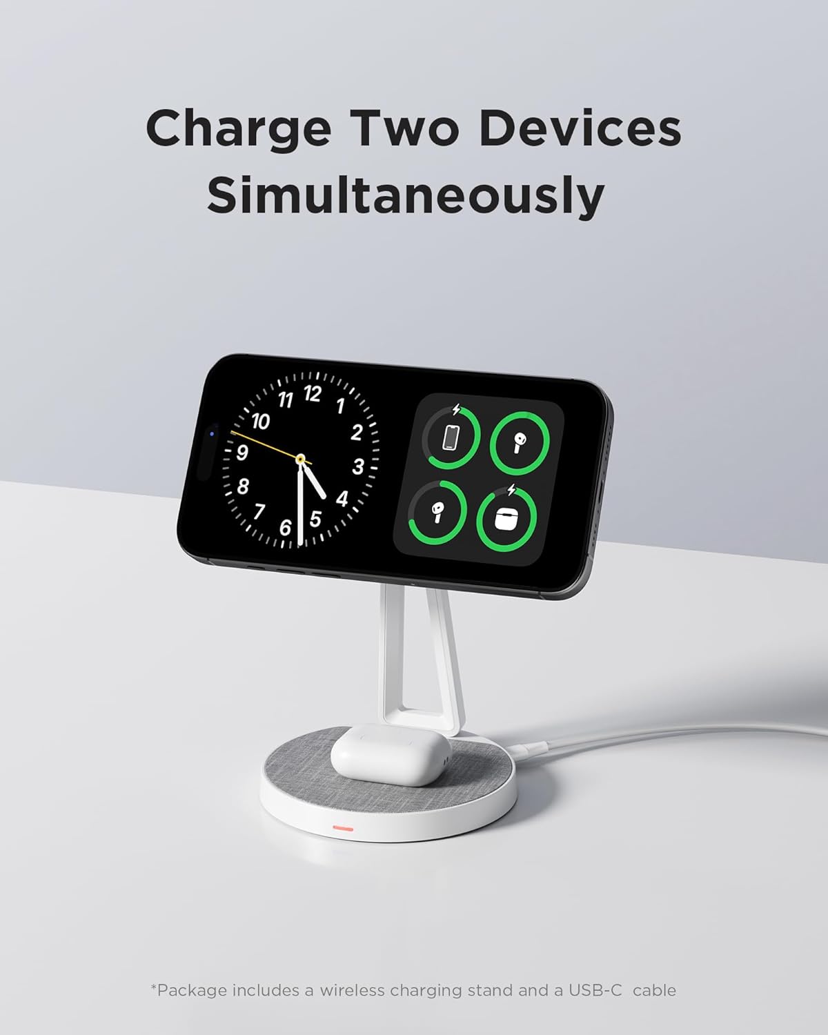 PISEN 2-in-1 Mag-Safe Charger Stand - Wireless Charger Charging Station for Multiple Devices, Magnetic Wireless Charger Fiber Surface Mag-Safe Charger Stand for iPhone 16/15/14/13/12, Samsung, AirPods