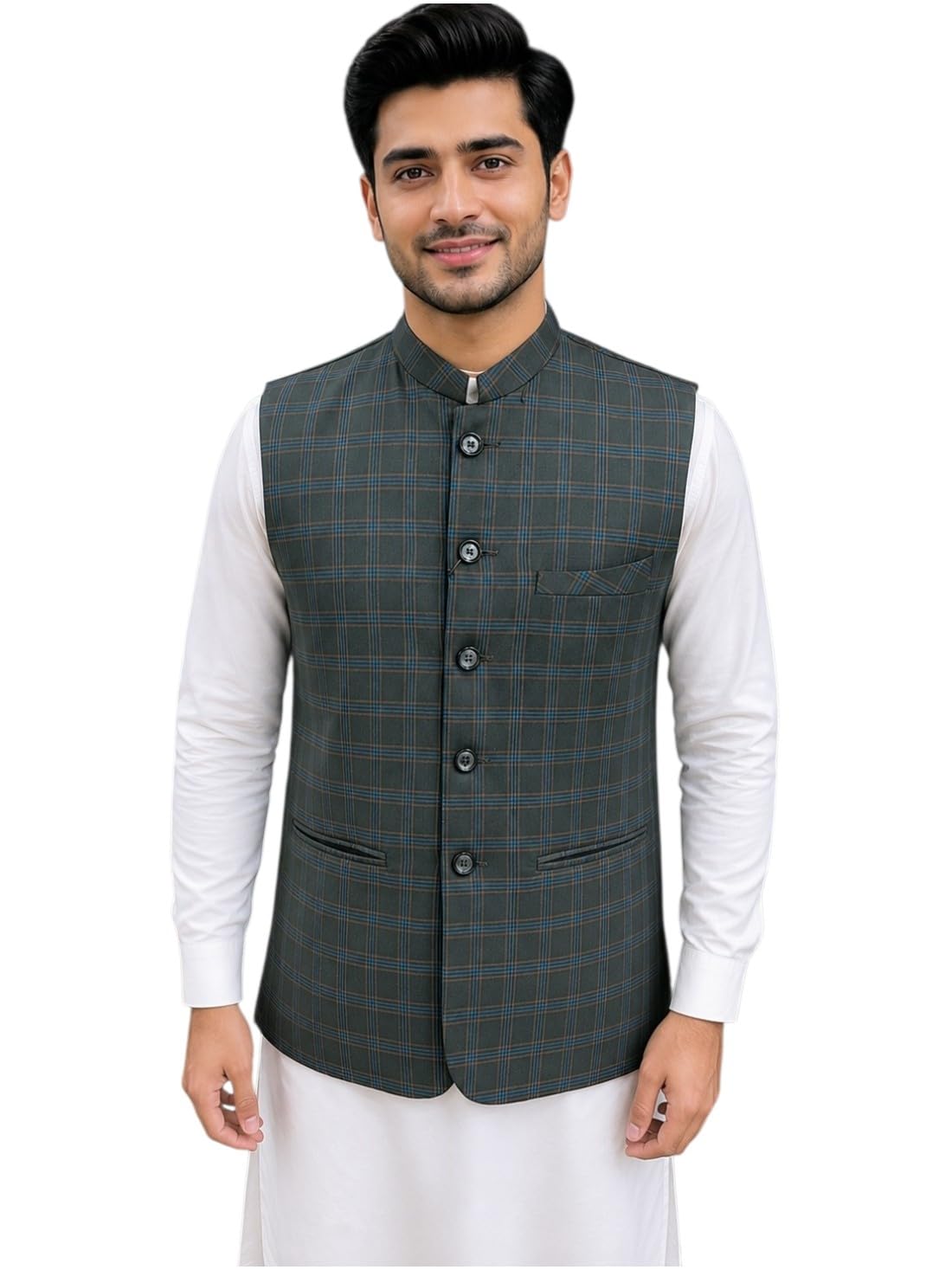 Men's Premium Wool Blend Checkered Nehru Jacket-picture-11