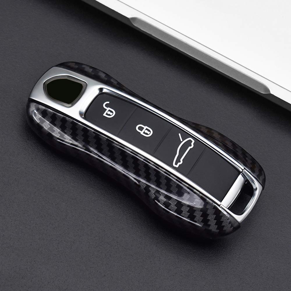 ontto Etui na kluczyki samochodowe pasuje do Porsche Cayenne Panamera Macan 911 Carrera Taycan 2019-2020 plastikowa skrzynka na klucze etui na klucze etui -włókno węglowe czarne