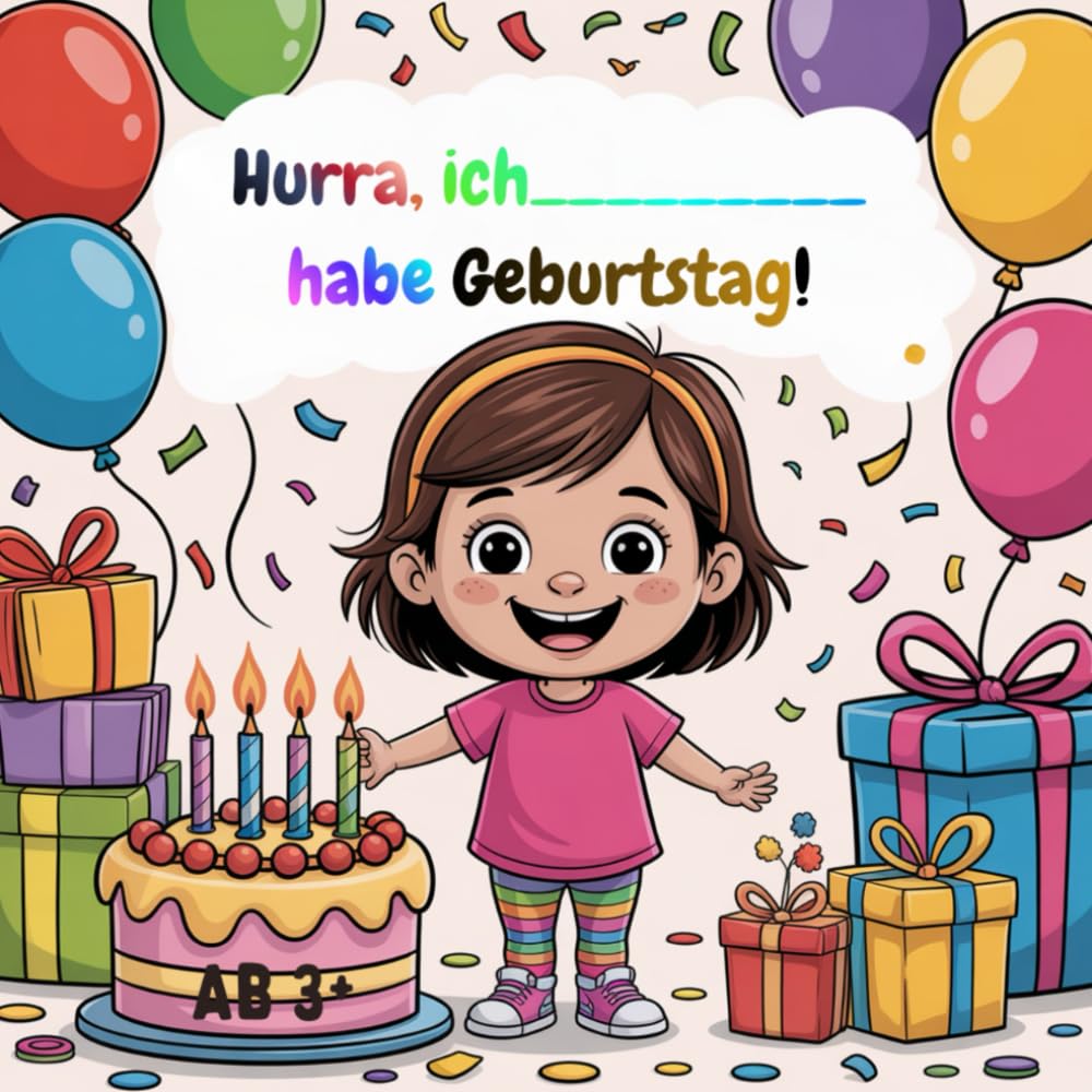 Hurra, ich ____________ habe Geburtstag: Ein personalisiertes Geburtstags-Malbuch mit Namenseingabe für Mädchen, mit Kuchen & Partyspaß, ab 3+