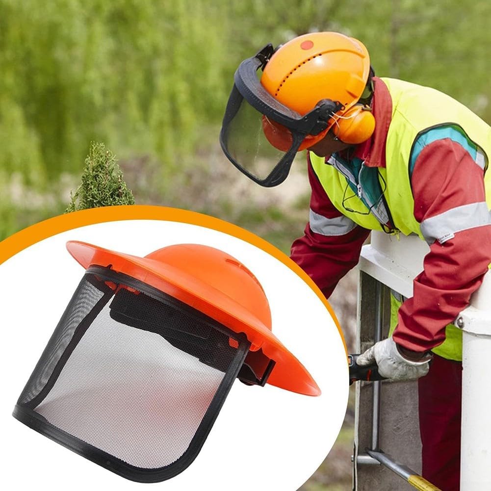 Visiera di sicurezza in rete anti-appannamento per falciatura del prato per lavori con motosega, fascia regolabile, materiale PP PVC, diametro 35 cm (C)