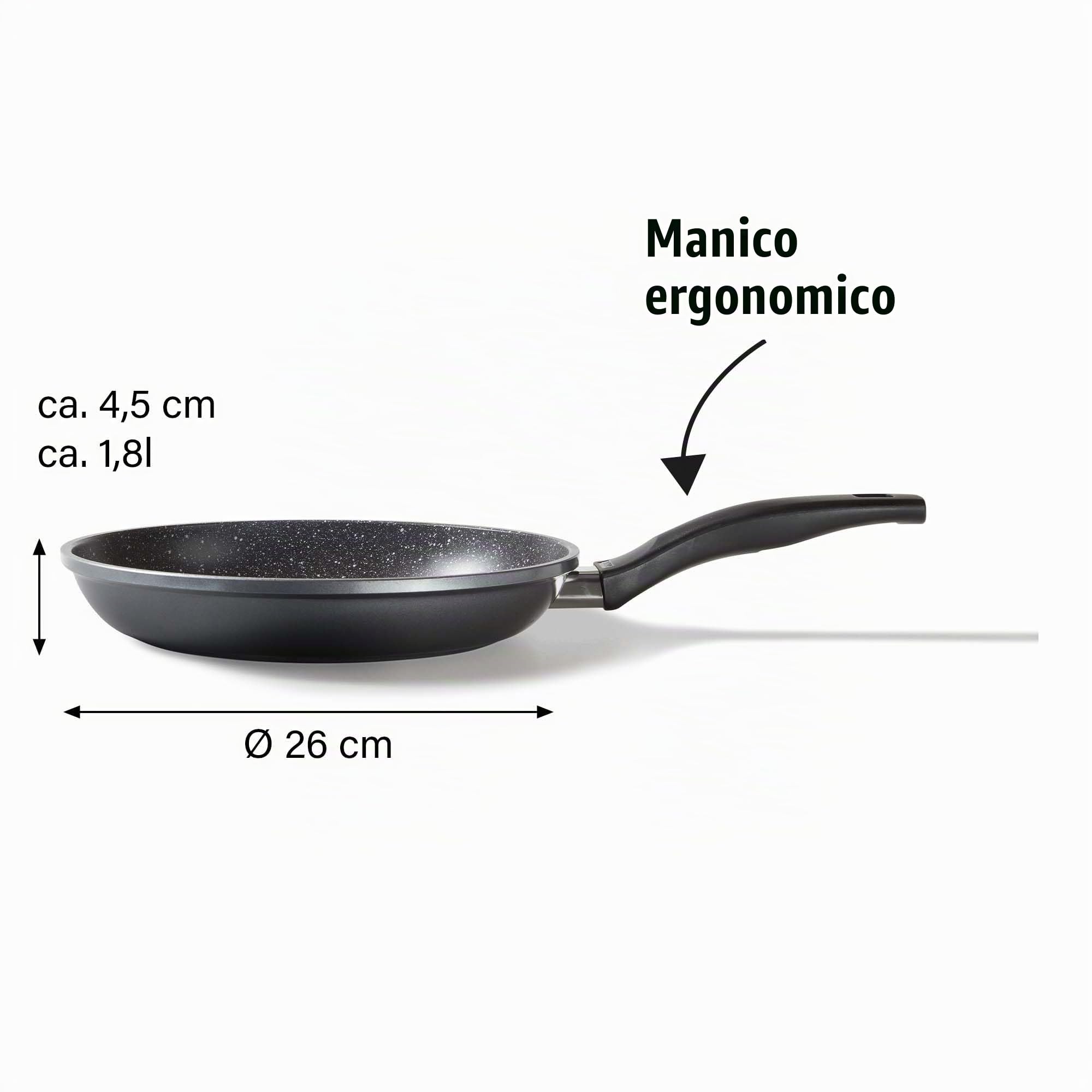 STONELINE Padella in alluminio con ottimo rivestimento antiaderente, senza coperchio, anche per induzione, Grigio, 26 cm