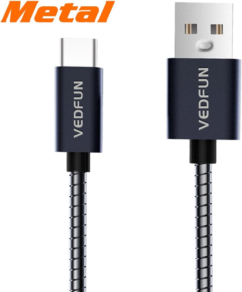 VEDFUN USB Type C Cable, Durable Metal Quick Charge 3.0 Supported 3.3Ft Fast Charging Charger Cable for LG G5/G6/V20, Samsung Galaxy S8/S8 Plus, Nextbit Robin, HTC U11, BlackBerry KEYone, Grey