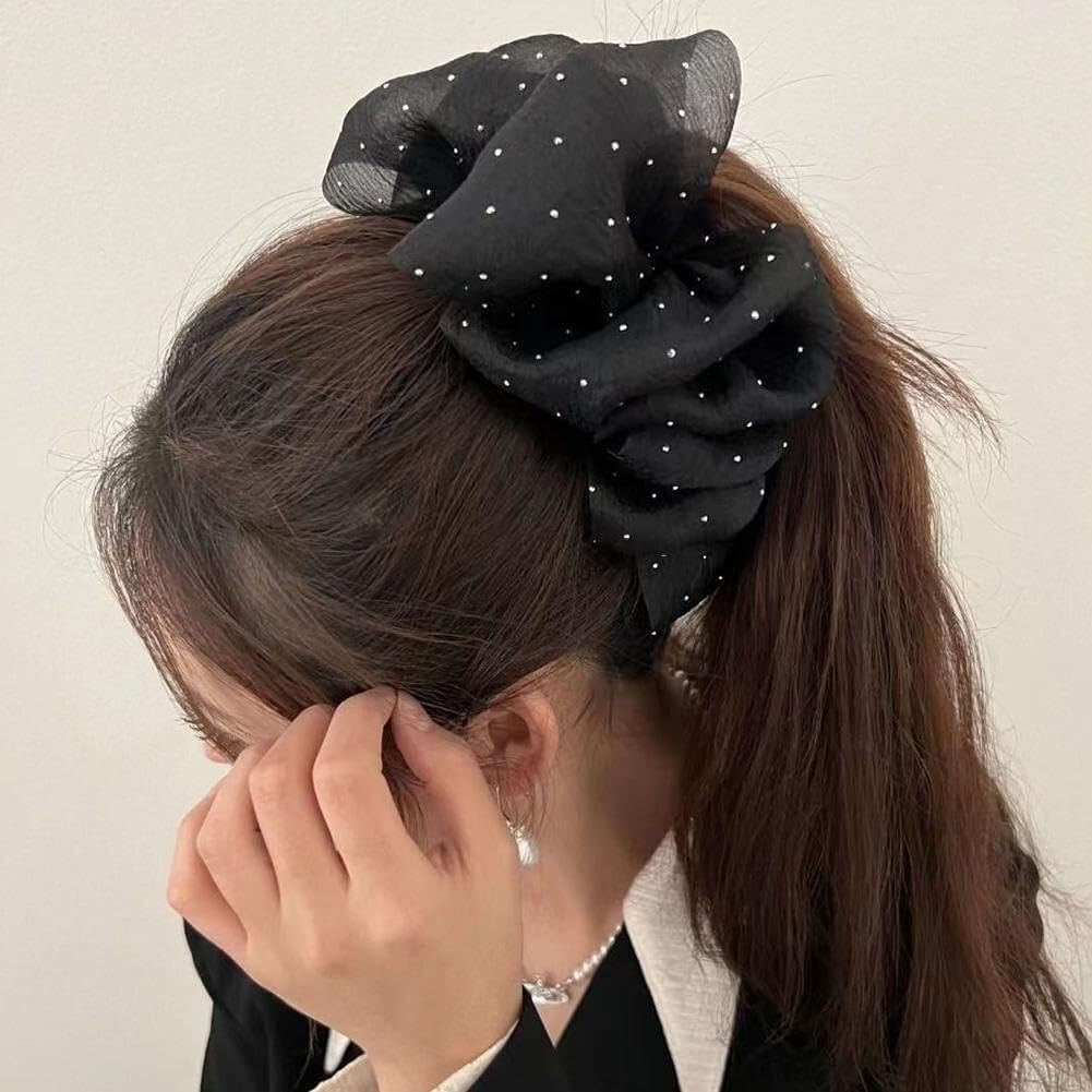 5Pcs Large Bow Bubble Clips,Large Claw Clips For Thick Hair,Chiffon Silk Flower Bow Hair Claw Jaw Clip, Thick Hairs Claw Clips For Fluffy Long Hairs(A)