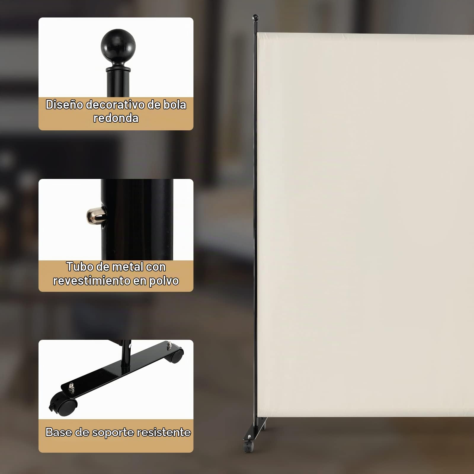 GIANTEX Biombo de 184 x 184 cm con Ruedas Giratorias, Separador de Habitación, 1 Pieza, Protección Privada, Divisor Pared de Tela, Ruedas Bloqueables (Beige)