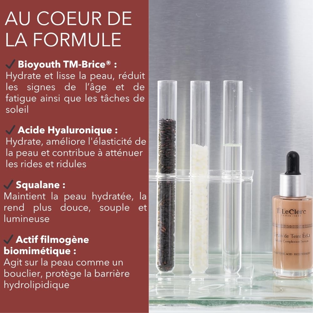 T. LeClerc Sérum Teinté Éclat Anti-Âge 30 ml – N°11 Pécan - Fluide à l’Acide Hyaluronique – Double action - fond de teint léger + anti âge - Effet Seconde Peau – Teint Lumineux & Unifié