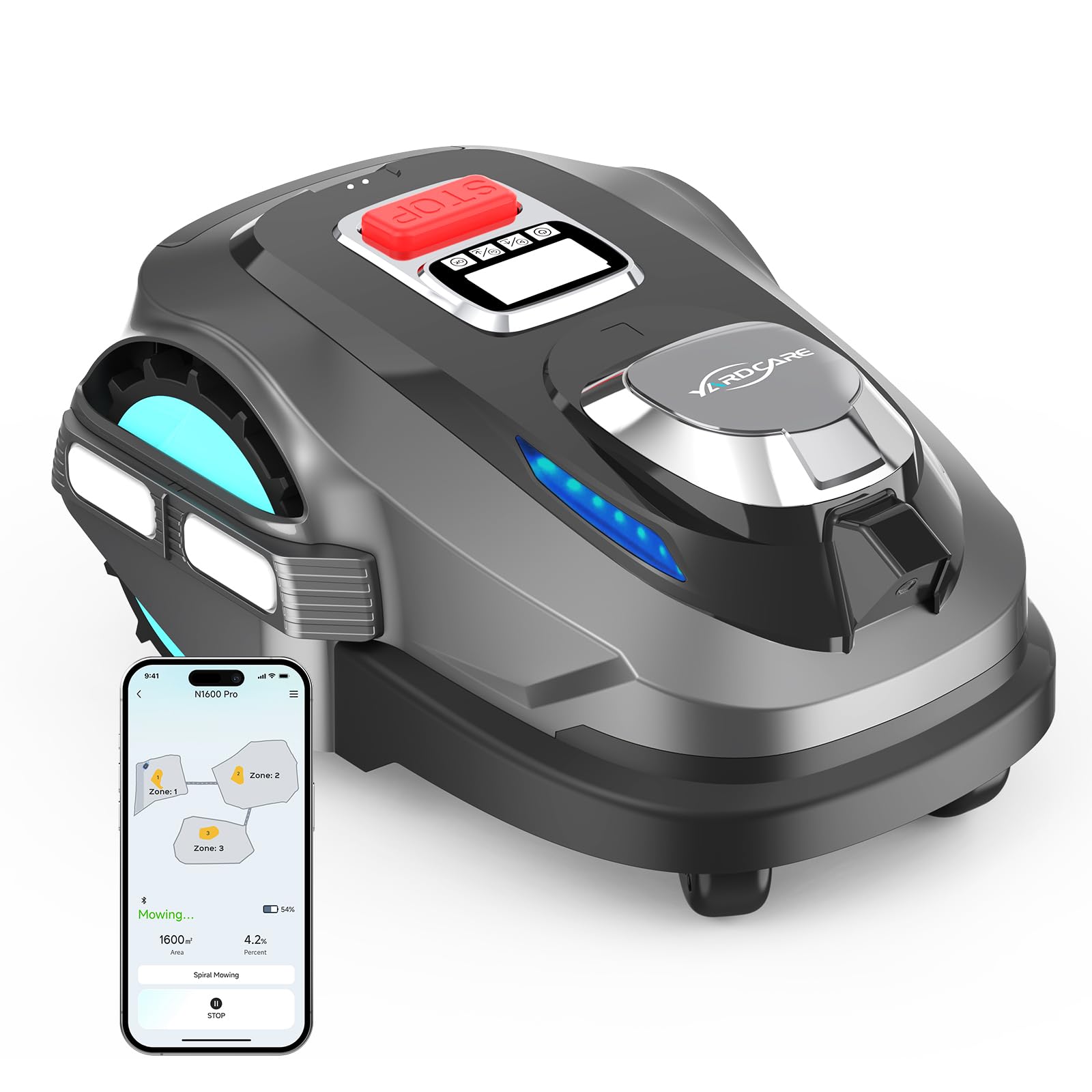 YARDCARE N1600PRO Mähroboter ohne Begrenzungskabel, RTK-Navigation mit 3D-Umgebungserkennung, 300+ Hinderniserkennung, bis 1600 m², App-Steuerung, automatische Ladung