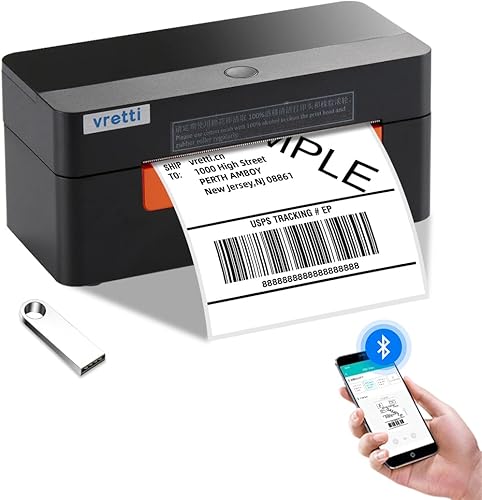 vretti Impresora térmica Bluetooth de etiquetas - Impresora de etiquetas de envío de 4 x 6 para paquetes de envío y pequeñas empresas - Impresora de