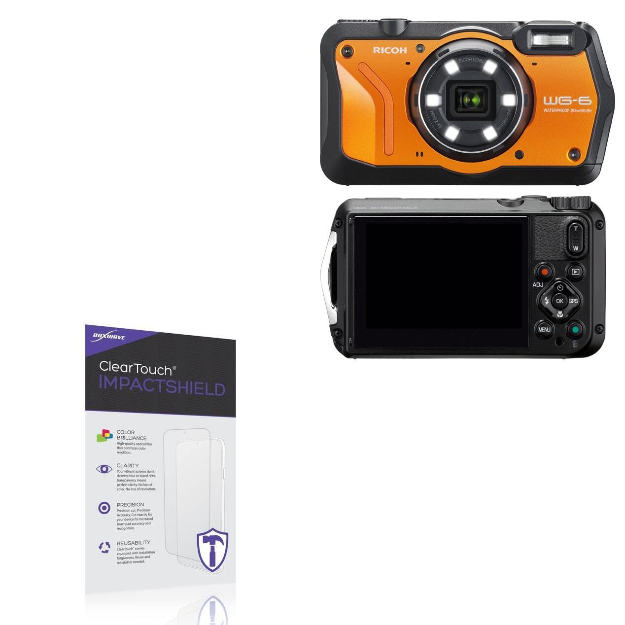 BoxWave Screen Protector Compatible With Ricoh WG-6 - ClearTouch ImpactShield (2-Pack), Impenetrable Screen Protector Flexible Film