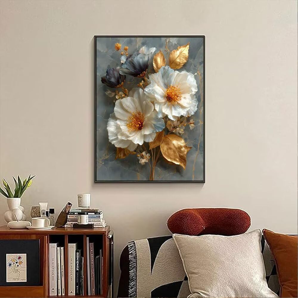 Złote Kwiaty Diamentowe Malowanie Zestawy Dla Dorosłych, 5D Okrągłe Wiertło Diamentowe Malarstwo Dzieci Malarstwo, Diamant Art Haft Cross Stitch Obrazy, Mozaika Sztuka Do Dekoracji Ściany 90x120cm HJ8