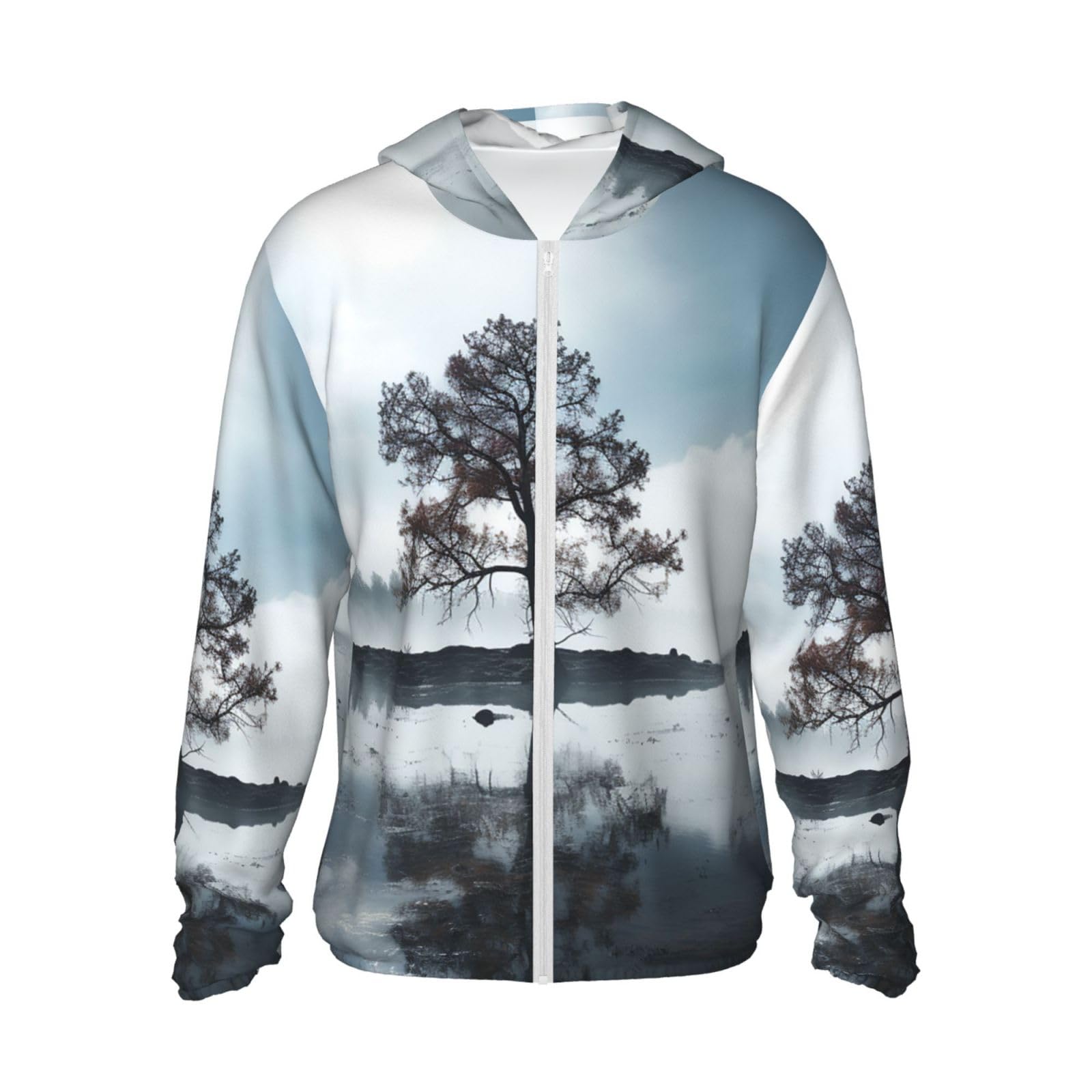 Women's Sun Protection Hoodie Jacket Sun Protection Clothing for Men Tree in The Mist Women Run Shirt XX-Large