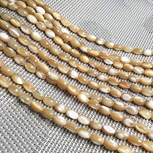 Image of HAAMIIQII 6x9mm Natural Rice Brown Mother of Pearl Shell Beads Loose Gemstone Beads for Jewelry Making Strand 15 Inch (40-44pcs)