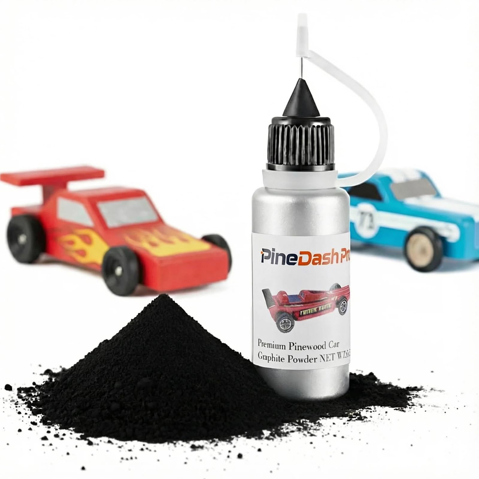 pinedash pro Graphite Powder 0.5OZ for Pinewood Car, Dry Graphite Lubricant Powdered Lube, for Door Hinge Lubricant, Lock Graphite Spray, Compatible