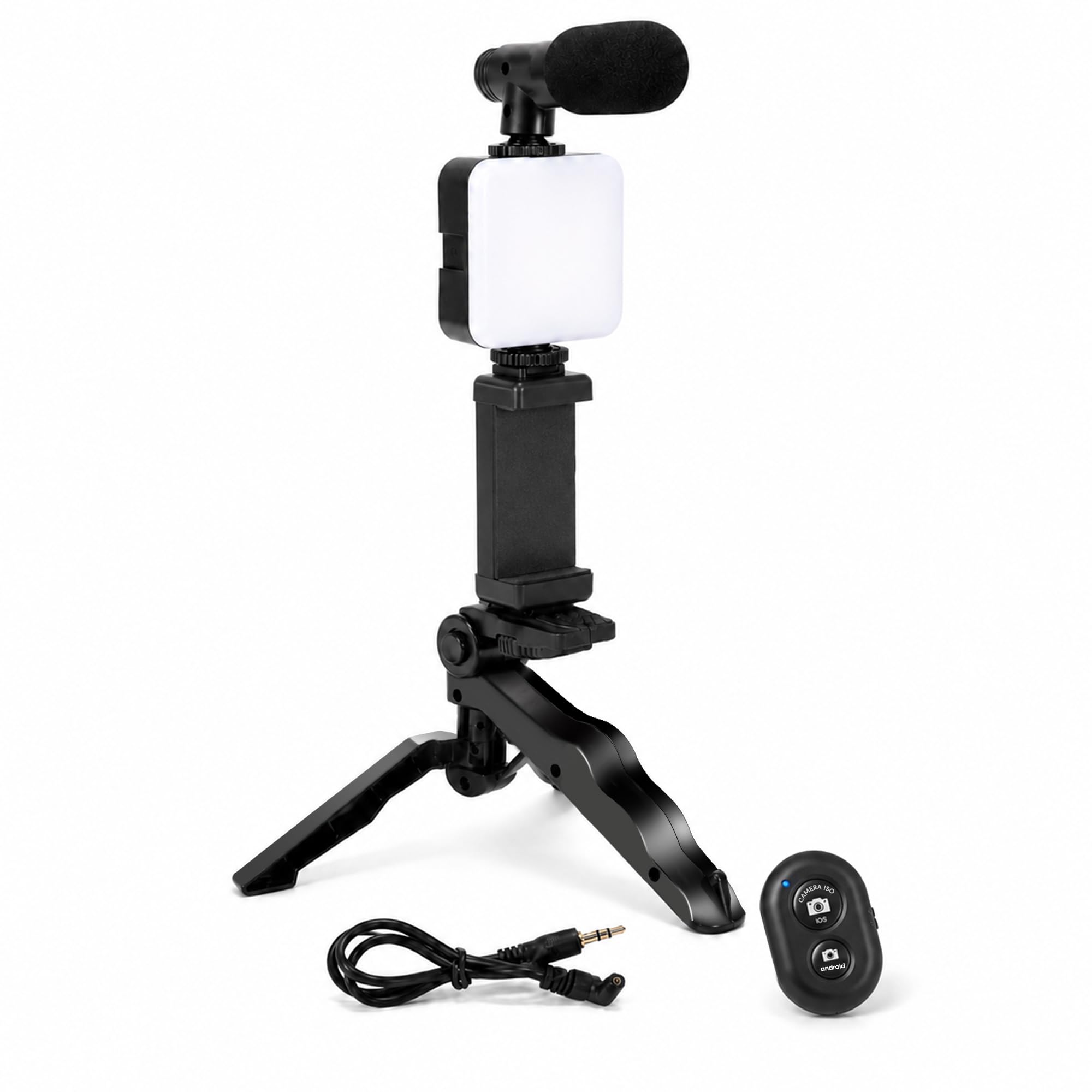 Sounce 6-in-1 Vlogging Kit with Tripod | Mini LED Light, Cardioid Microphone & Phone Clip | Compatible with iPhone & And
