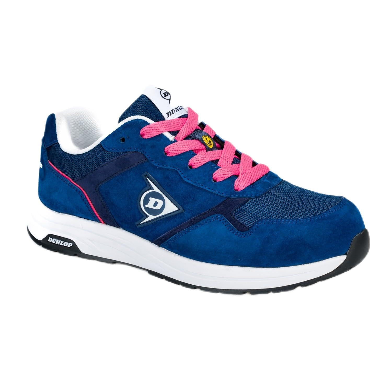 DUNLOP Zapato de Seguridad S3S Lady Arrow EVO Mujer Piel Ante Mesh Azul Rosa Puntera Fibra Vidrio Suela EVA HRO