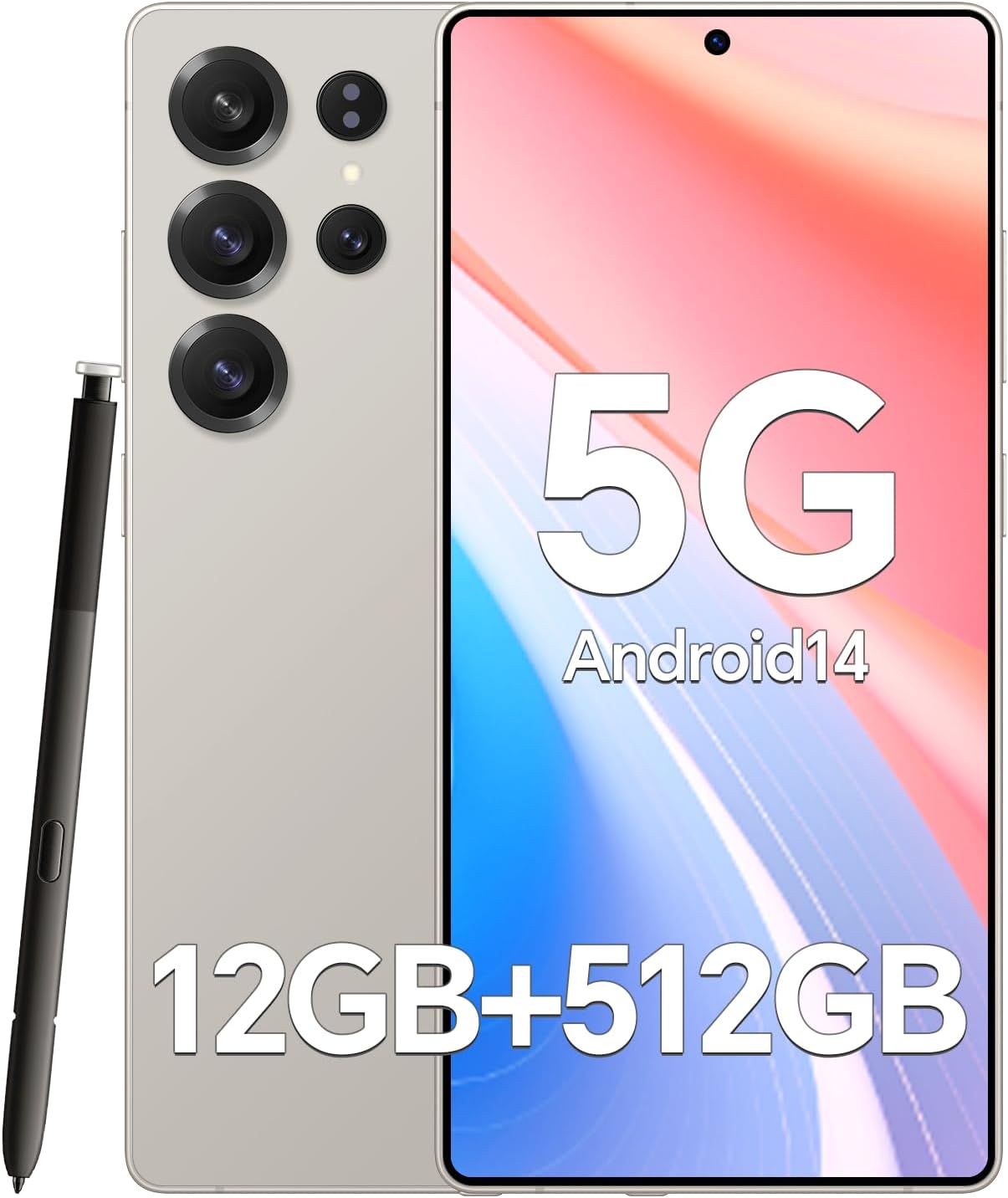 Unlocked Cell Phone Built-in Pen Z25 Ultra, 12GB+512GB Storage, 5000mAh Battery Mobile Phone,Android 14 Smartphone,6.9 HD Screen Unlocked Phones, 48MP+108MP/Dual SIM/GPS Grey