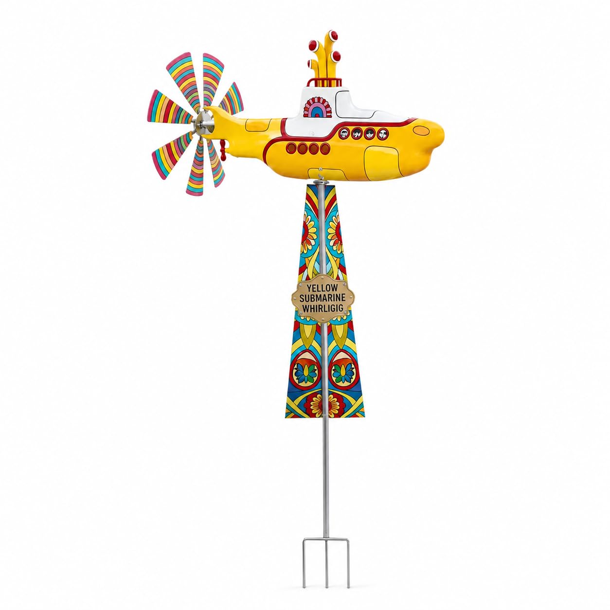 Yellow Submarine Wind Spinner, Heavy Duty Metal Kinetic Garden Wind Spinners, Wind Spinners for Garden Outdoor Decor for Patio Porch Home Gardens, 2D (A)