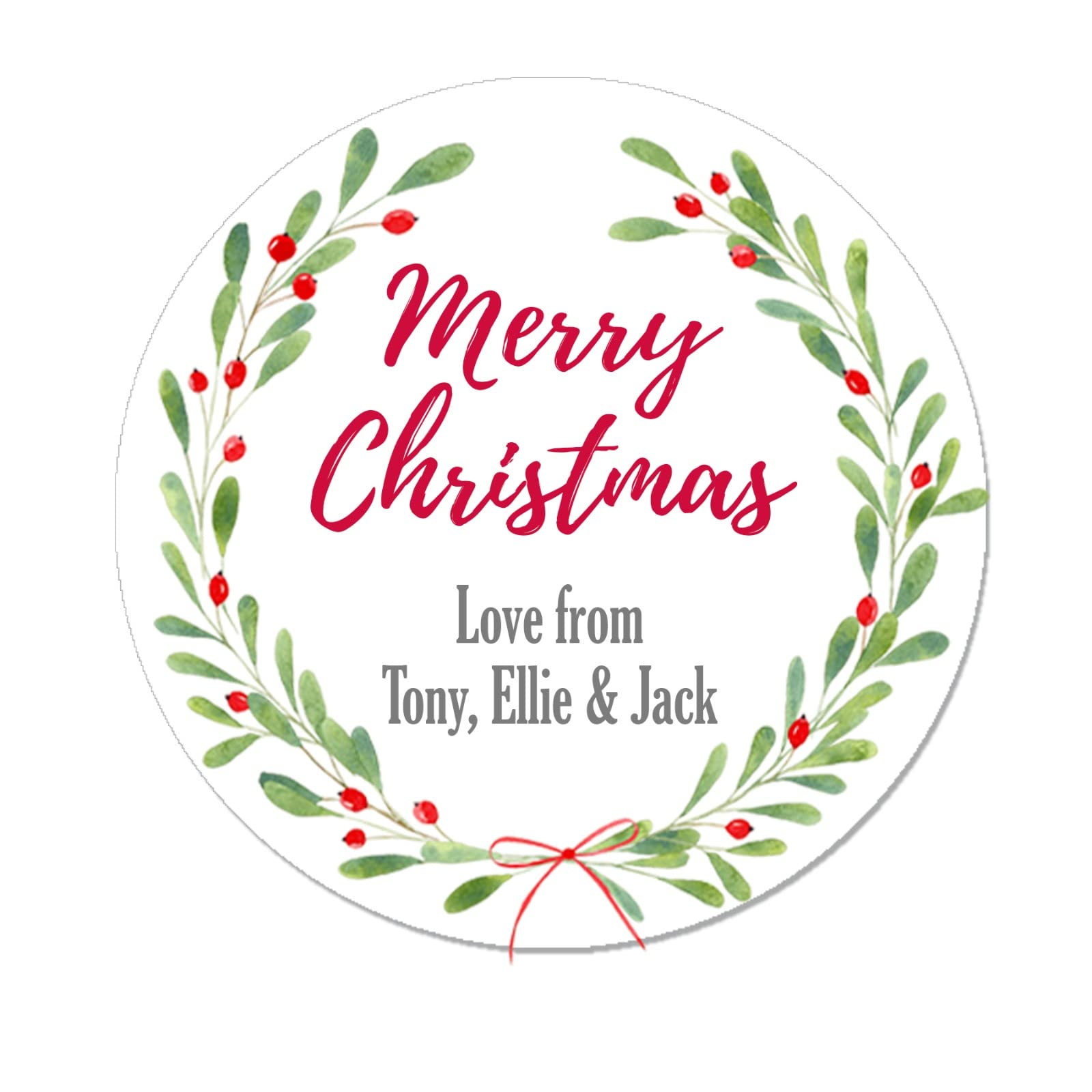 Treasured Forever Multicolored (Floral Wreath Design) 24 Personalised Christmas Wreath Stickers Gift Tag Labels Present Delivery From Santa (Floral Wreath)