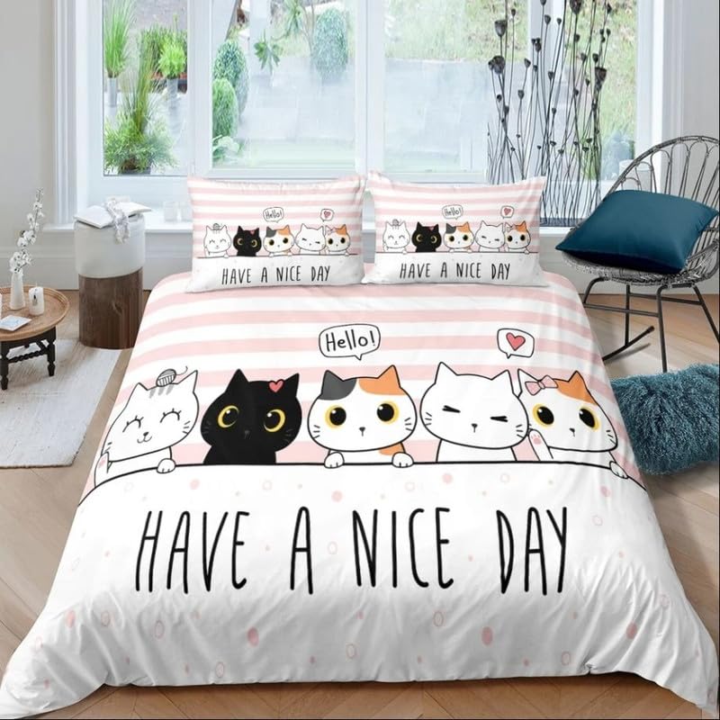 Parure de lit 90x190 enfant motif chat pour décorer sa chambre