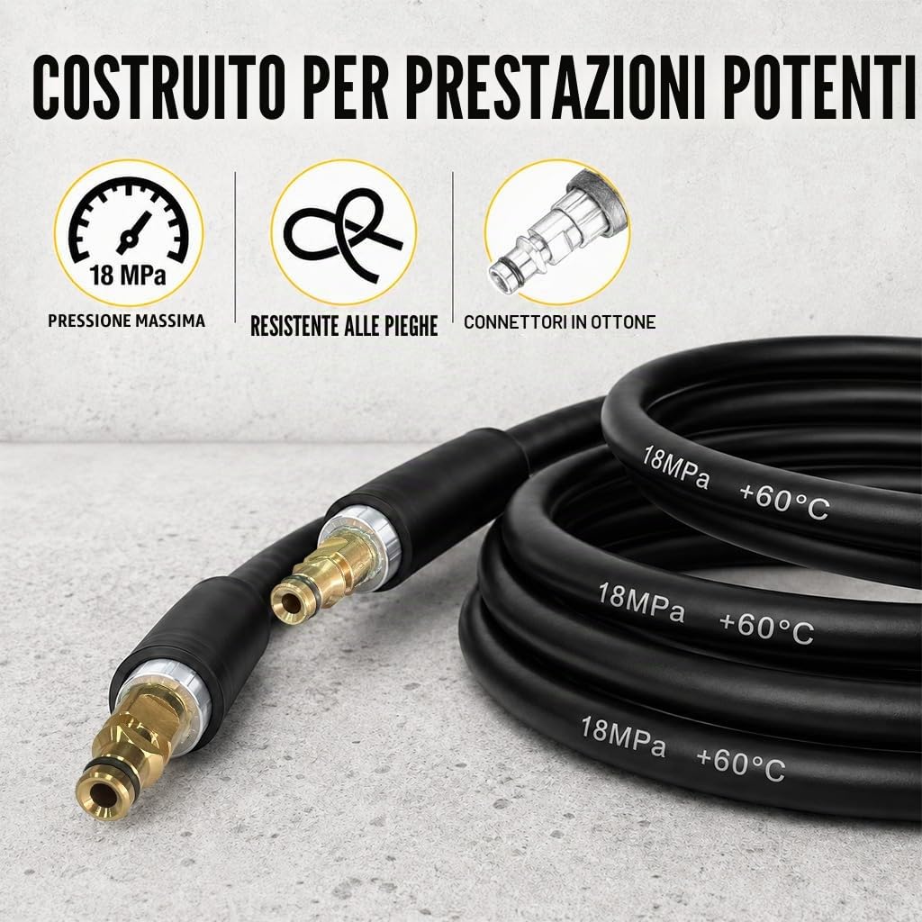 10M Tubo Flessibile di Prolunga per Kärcher K2 K3 K4 K5 K6 K7 Idropulitrice, Tubo di Ricambio con Quick Connect System, 180 Bar