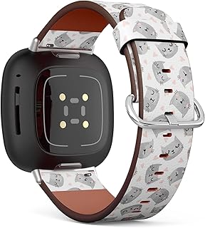 CJBROES Replacement Leather Watch Band, Compatible with Fitbit Versa 3 and Fitbit Sense of Wristband Bracelet Accessory - Cats Hearts