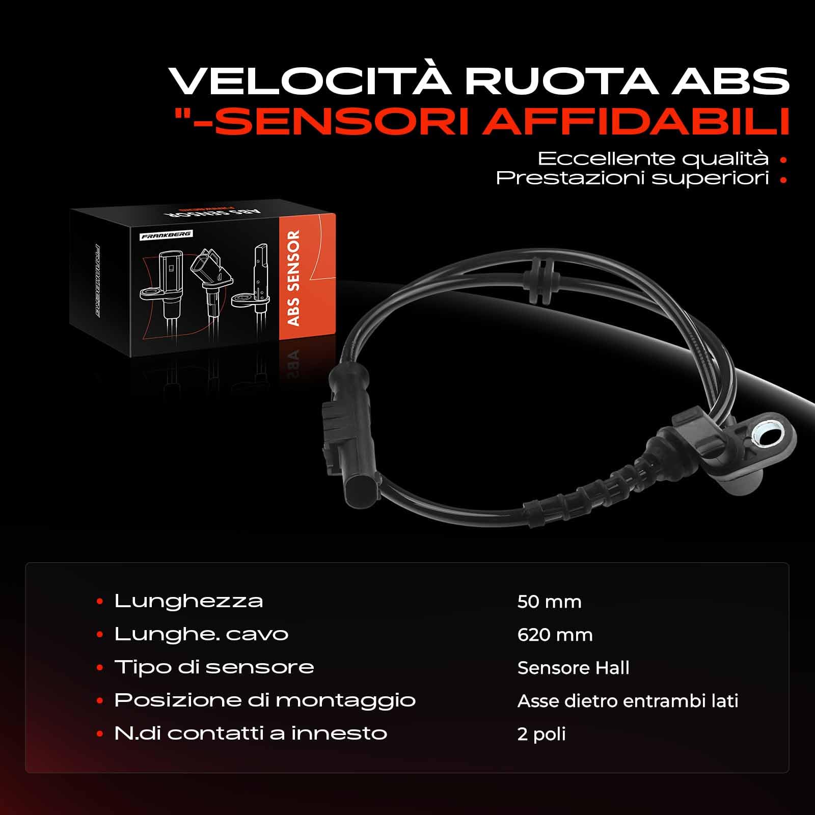 Frankberg Sensore Velocità Ruota ABS Sensore ABS 2-Poli Compatibile con Corsa D S07 Punto Evo 199 Grande Punto 199 Cono 955 Punto 199 Replace# 93189277