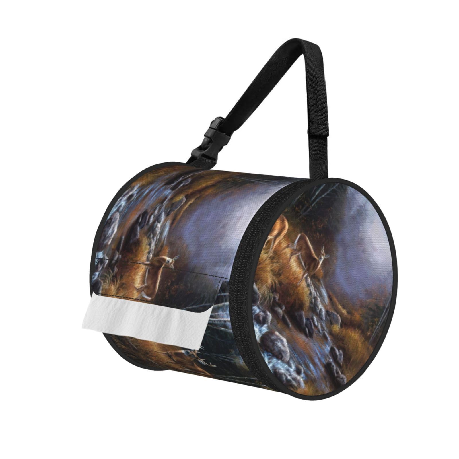 Beauty Deer Printed Roll Paper Carrier Bag, Foldable Oxford Cloth Tissue Case for Camping Hiking Backpack