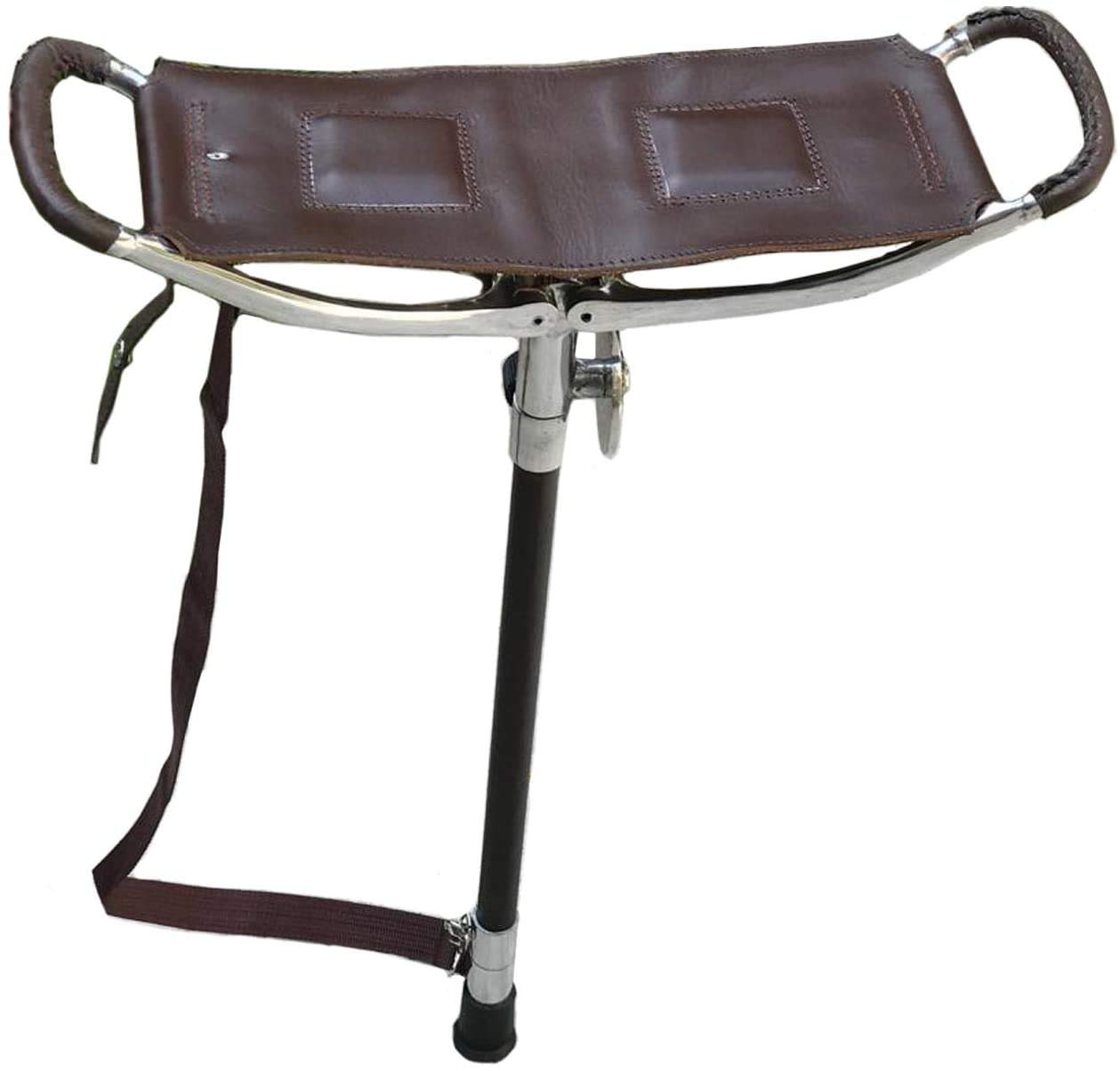 Adjustable Antique Brown Shooting Stick | Durable Big Size Leather Seat Folding Chair | Polo Fishing Golf Seat | Lightweight Hiking Walking Stick