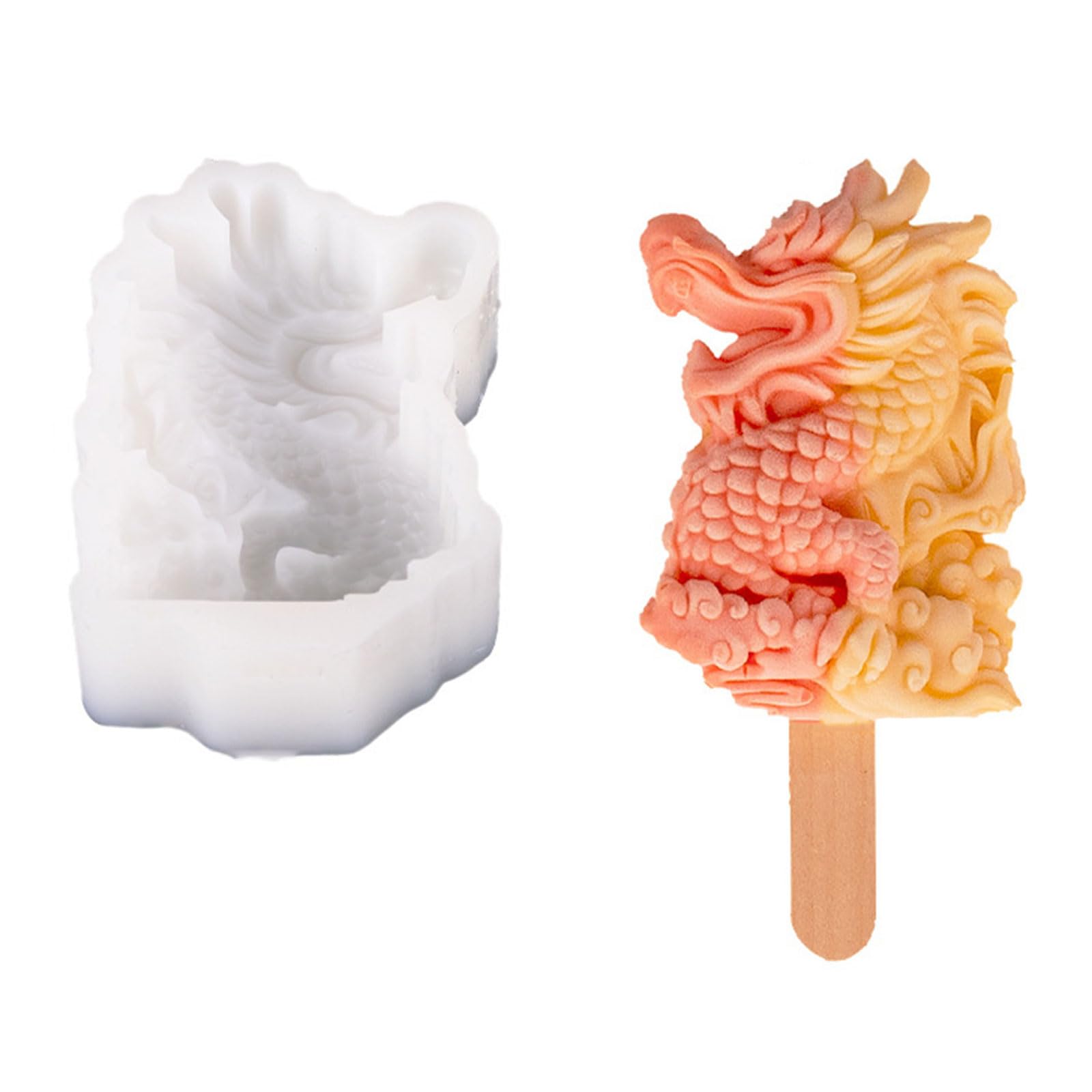 Tsophreniq Dragon Shape Ices Cream Molds Silicone Popsicles Ices Cubes Tray Maker Baking Cake Candy Mold Enduring Silicone