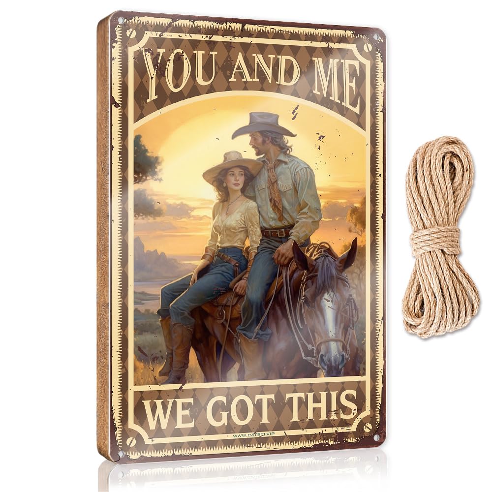 MAHQPZXSF Wood Plaque Hanging Sign You And Me We Got This Cowboy Cowgirl Wooden Sign Door Sign For Bedroom Fun Stuff(20X30CM)