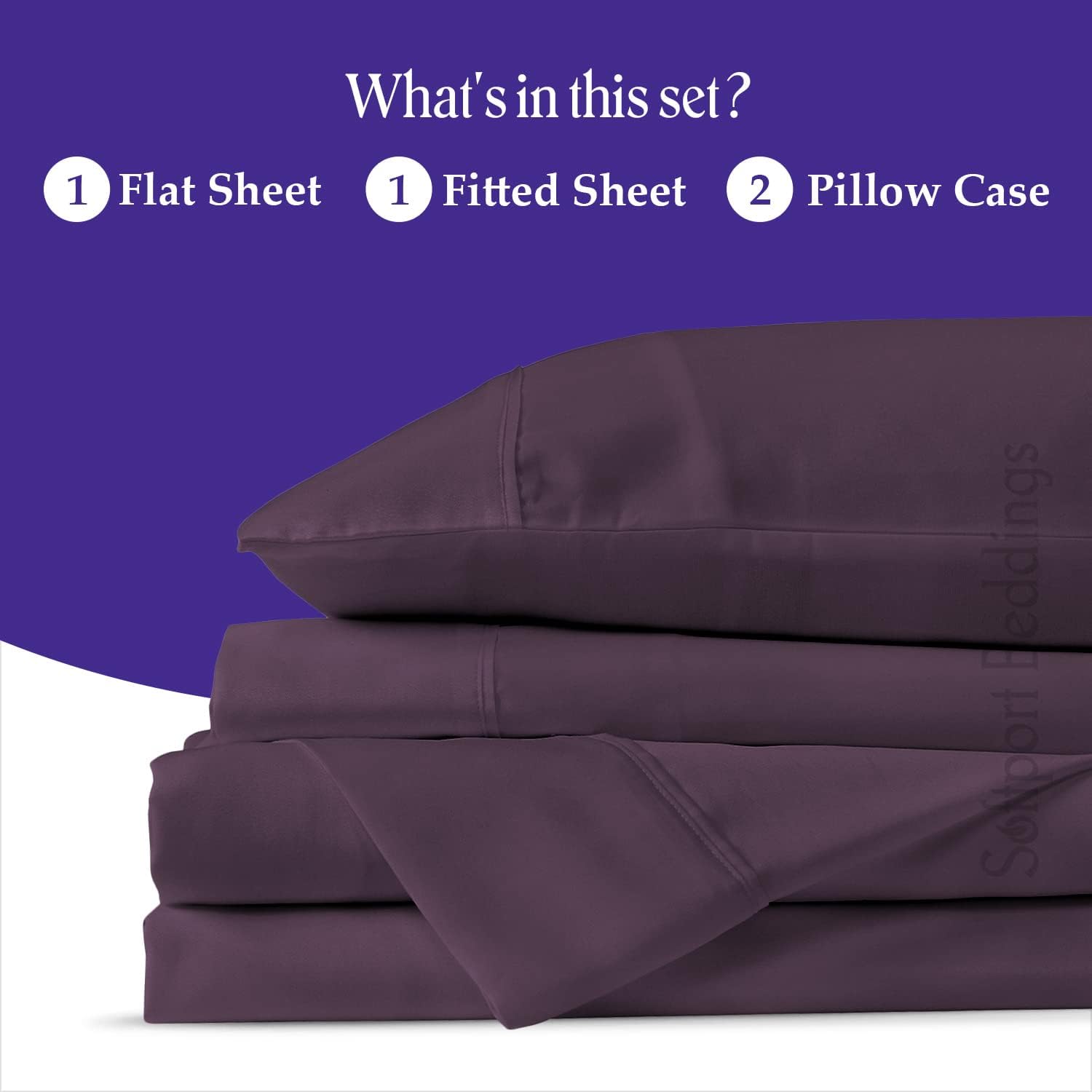 4 PCs Sheet set for Cot Bunk Bed-Cot Size Mattress Sheet-Fitted Cot Sheet Perfect for Narrow Twin/Cot Size/Rv Bunk/Guest Bed Trifold Mattress/34" X 75" Mattress/Camping Cot, Plum Color