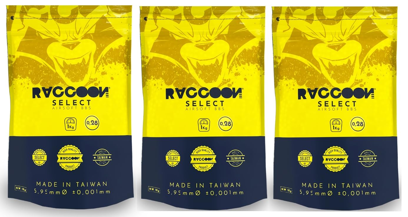 Raccoon Select Airsoft BBS 0,28g, Diametro 5,95mm, Alta Qualità, Made in Taiwan, 3 Pack da 1kg