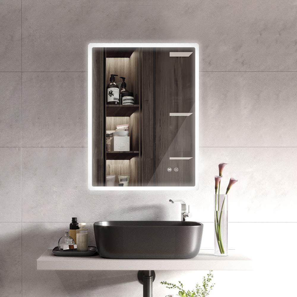 Qiyang 24'' x 32'' LED Illuminated Bathroom Mirror Made of Copper-Free Mirror & Aluminum LED Makeup Mirror with Demister Pad & Touch Switch Dimmable Anti-Fog