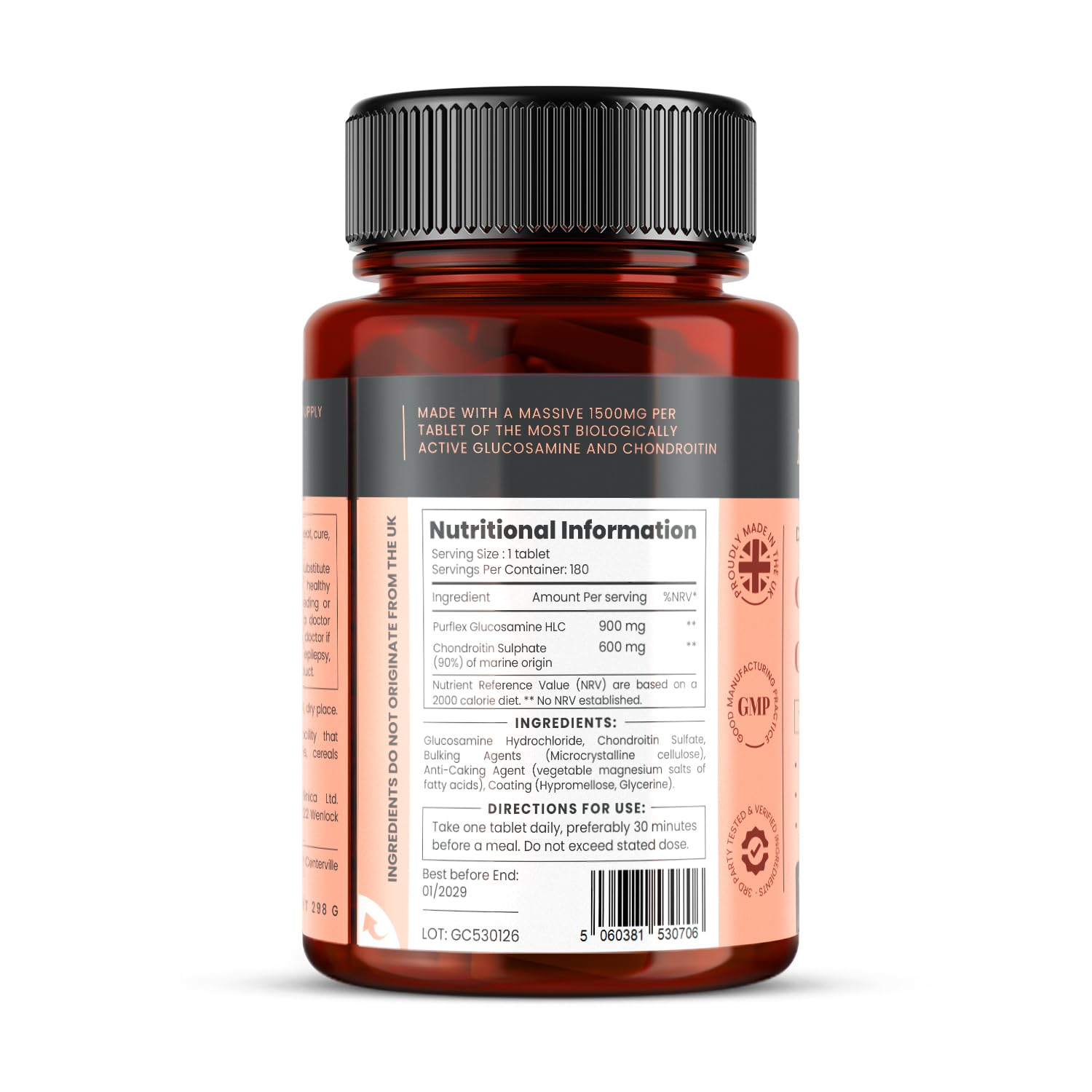 Alta forza 1500mg glucosamina HCL & condroitina x 180 compresse - 6 mesi azione