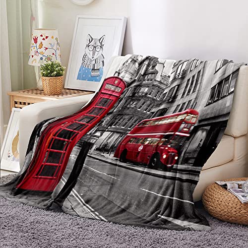 Treer Plaid Couverture Polaire en Flanelle, Couverture de Canapé Jeté de Lit Imprimé Londres Ville Couverture de Voyage Douce et Chaude pour Adultes et...