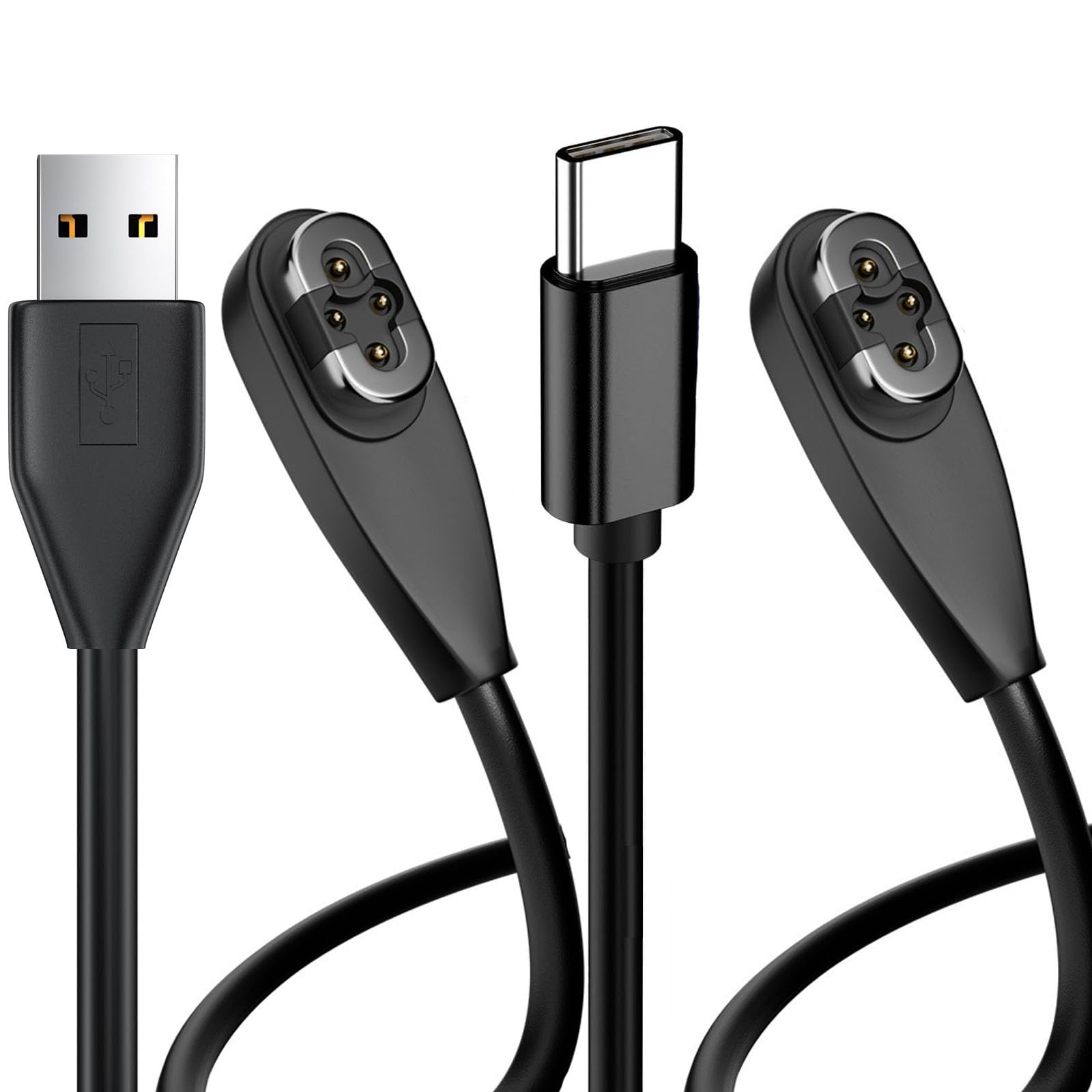 Paquete de 2 cables de carga magnéticos compatibles con Shokz OpenSwim Pro S710 Bone Sound Conducting Earphone Charging Cable Type-C a 4Pin Magnetic Charging Cable USB y USB C a Shokz S710, 1
