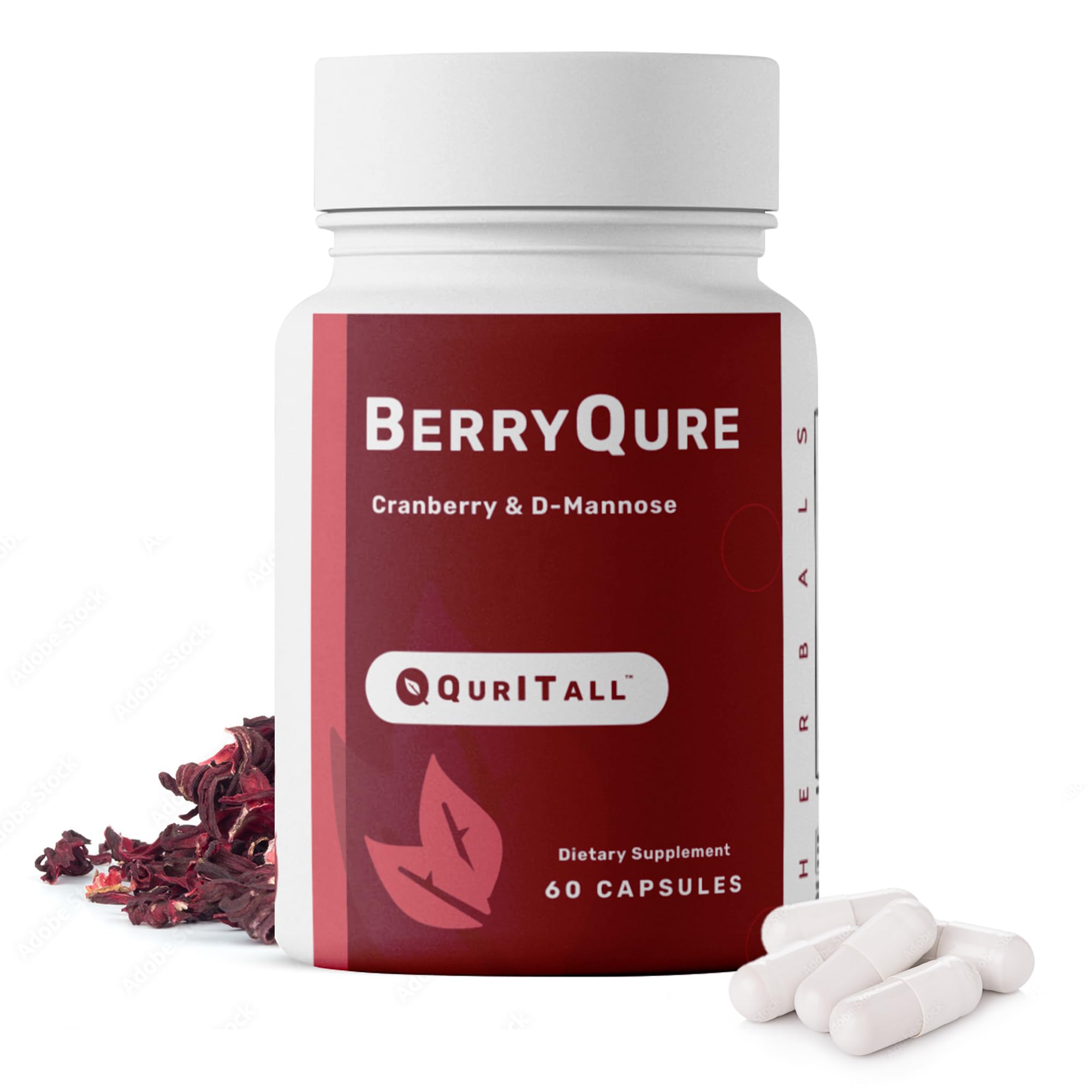 BerryQure Cranberry & D-Mannose Supplements for Women - D-Mannose Pills with Cranberry Juice Powder, Hibiscus Flower & Dandelion Herb Supports Urinary Tract Health - 60 Capsules