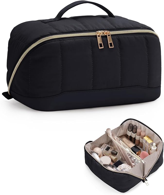 Necessaire de maquiagem Wandering Nature com abertura ampla, organizador acolchoado e revestimento interno de PVC