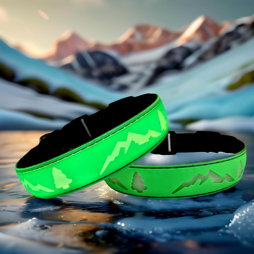 LED Dog Collar, Mountain Tree Pattern, 15 Lighting Modes, Silicone, USB-C Rechargeable, IP65 Waterproof, Night Safety (Purple, L(15.7-19.7"))