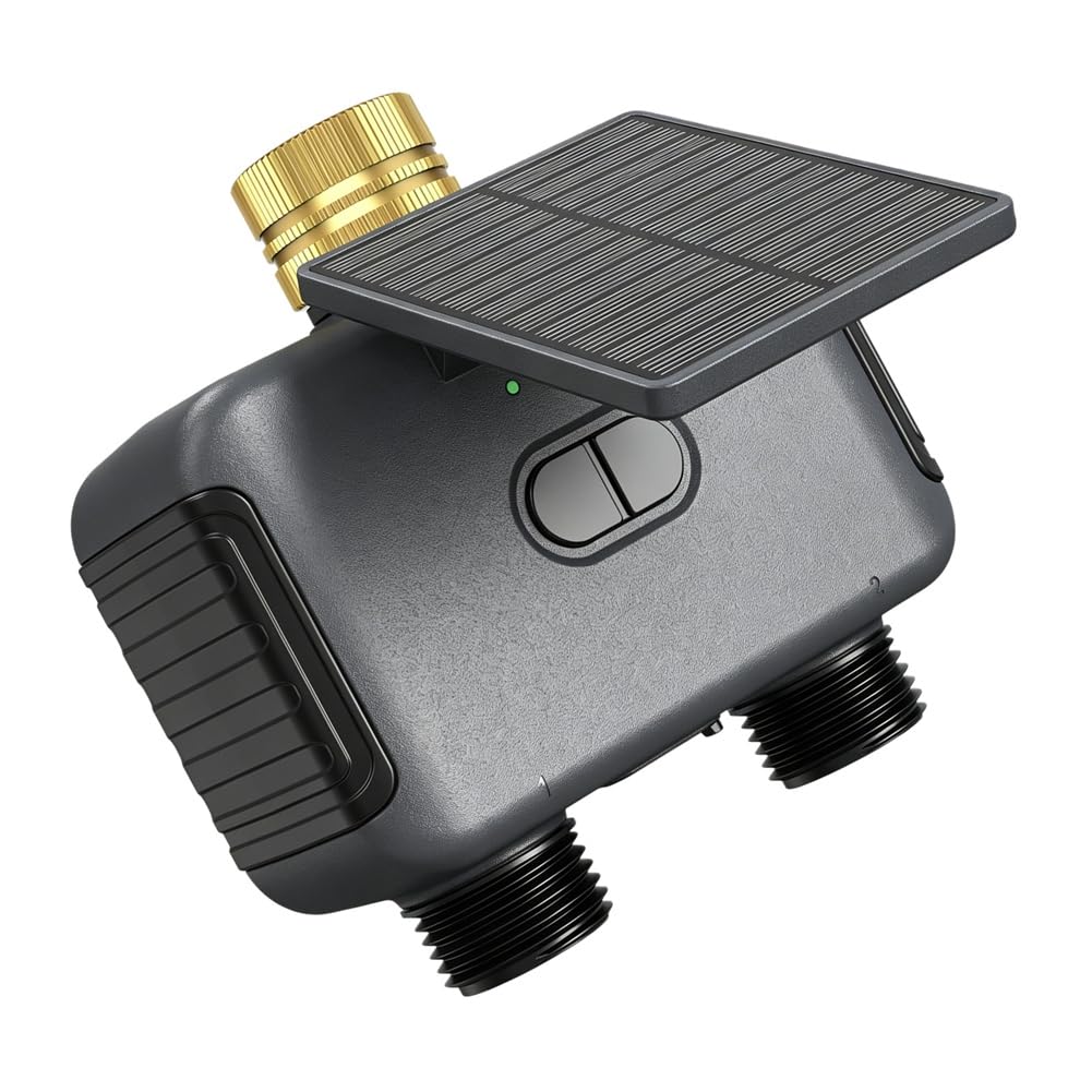 Aundhegrtt Automatic Irrigation System 2 Outlets WIFI Solar Timer Outdoor Water Timer IPX6 Waterproof