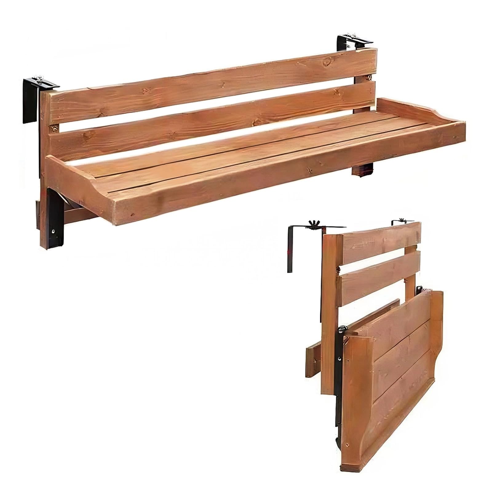 Verstellbarer Klappbarer Balkongeländertisch, Hängender Holz-Beistelltisch für Geländerstärken 3-11cm, Outdoor Pflanzentisch & Serviertisch für Balkon, Terrasse und Garten(Size:90x30cm)