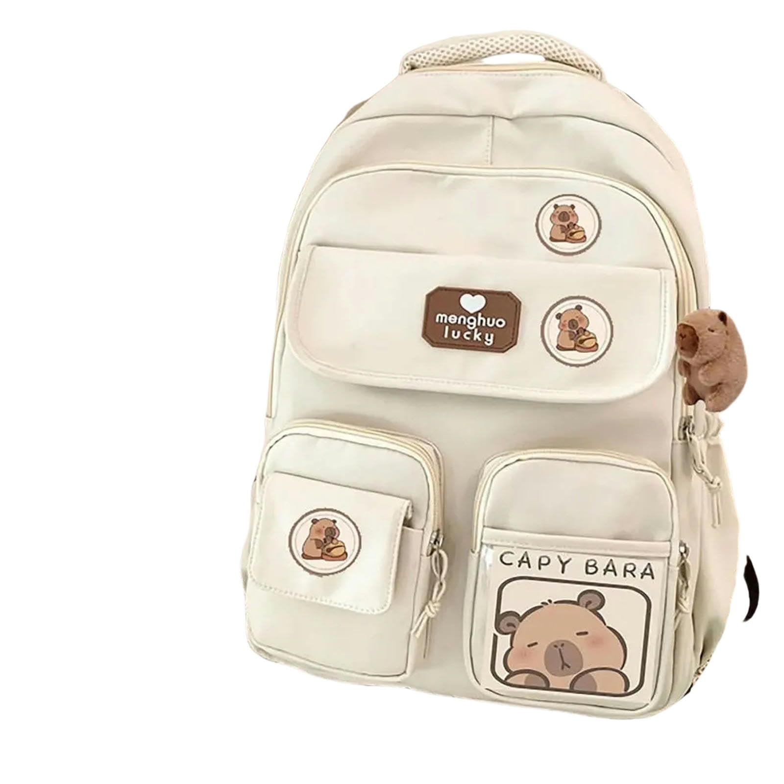 OUXUNDAI Backpack Cute Capybara Schoolbag Large Capacity Adjustable Strap Versatile Backpack Waterproof Computer Bag Student-White-A