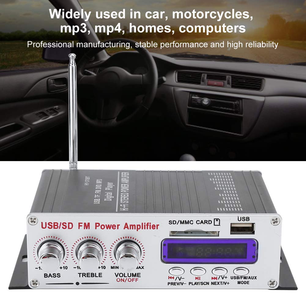 Sutinna Amplificador de Potencia, Audio estéreo FM para Coche con Bluetooth HiFi con Cable de Fuente de alimentación Reproductor Digital con Control Remoto para Ordenadores domésticos