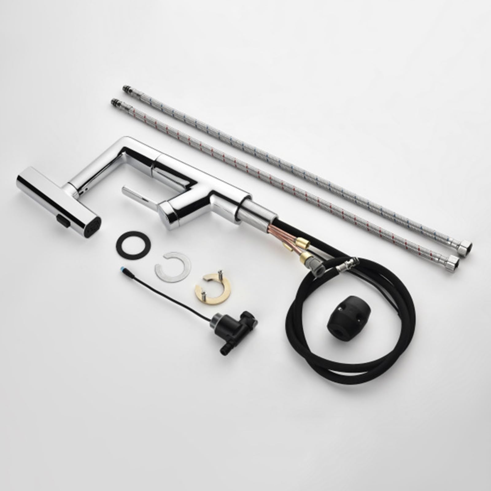 Generico Rubinetto da Bagno Rubinetto per Lavabo con Doccetta Estraibile Cascata Miscelatore per Lavabo Girevole 360° Miscelatore per Lavabo da Bagno con Display Digitale Grigio Canna di Fucile