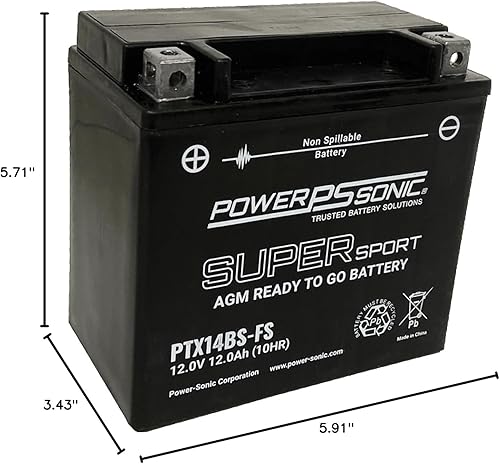 Miniatura 5 de PTX14BS-FS 12V 12AH 150 CCA - Batería de plomo ácido sellada