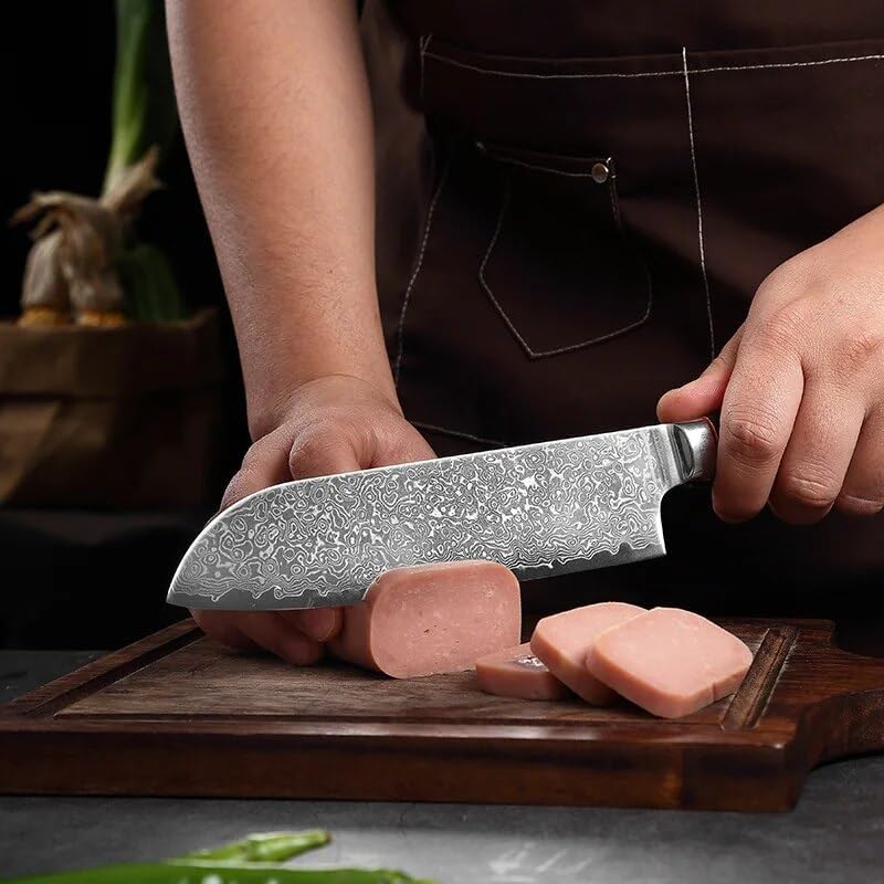Miniatura 5 de Cuchillo de corte de carne de chef Santoku Cuchillo de cocina de 67 capas Damasco Acero Japonés Damasco Cuchillo de Chef Acero con Carne Fruta